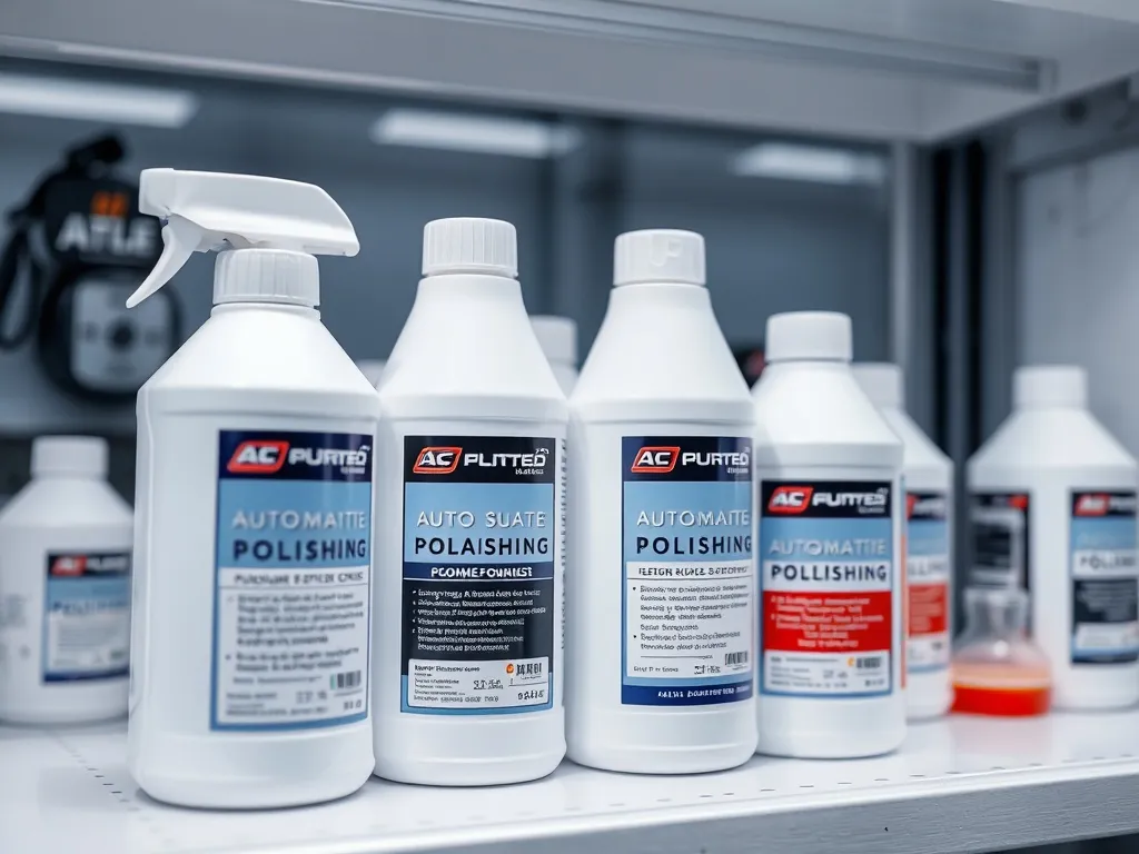 Close-up of professional automotive polishing compounds in w
