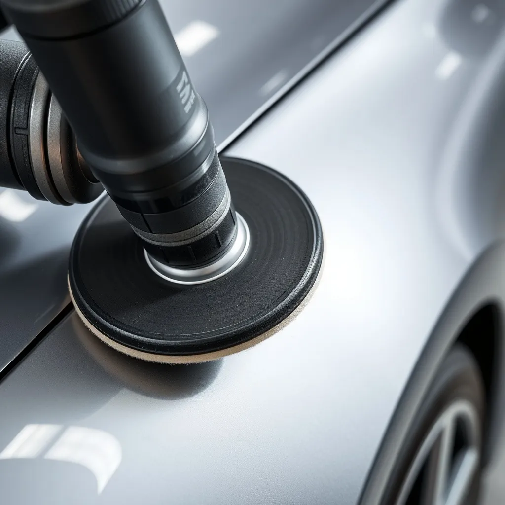 Close-up of a professional orbital polisher head with a foam